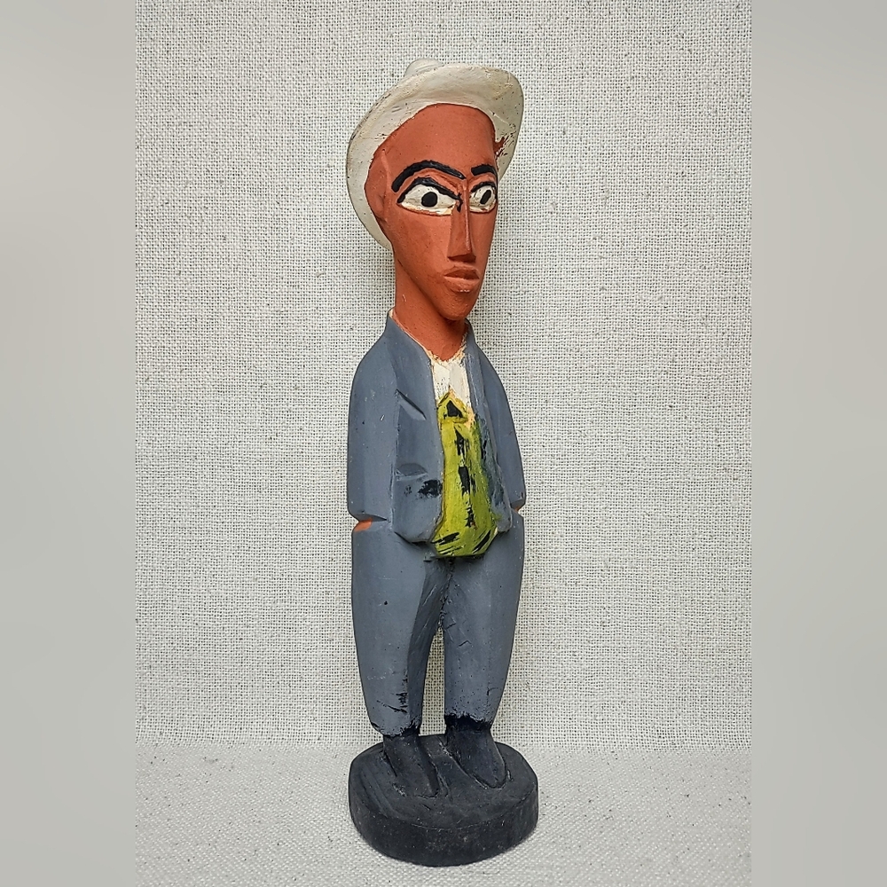 Vtg Colonial African Figure 12" Baule Wood Handcarved Original Folk Art MCM